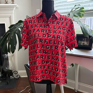 Karl Lagerfeld Red Polo with Black Lettering